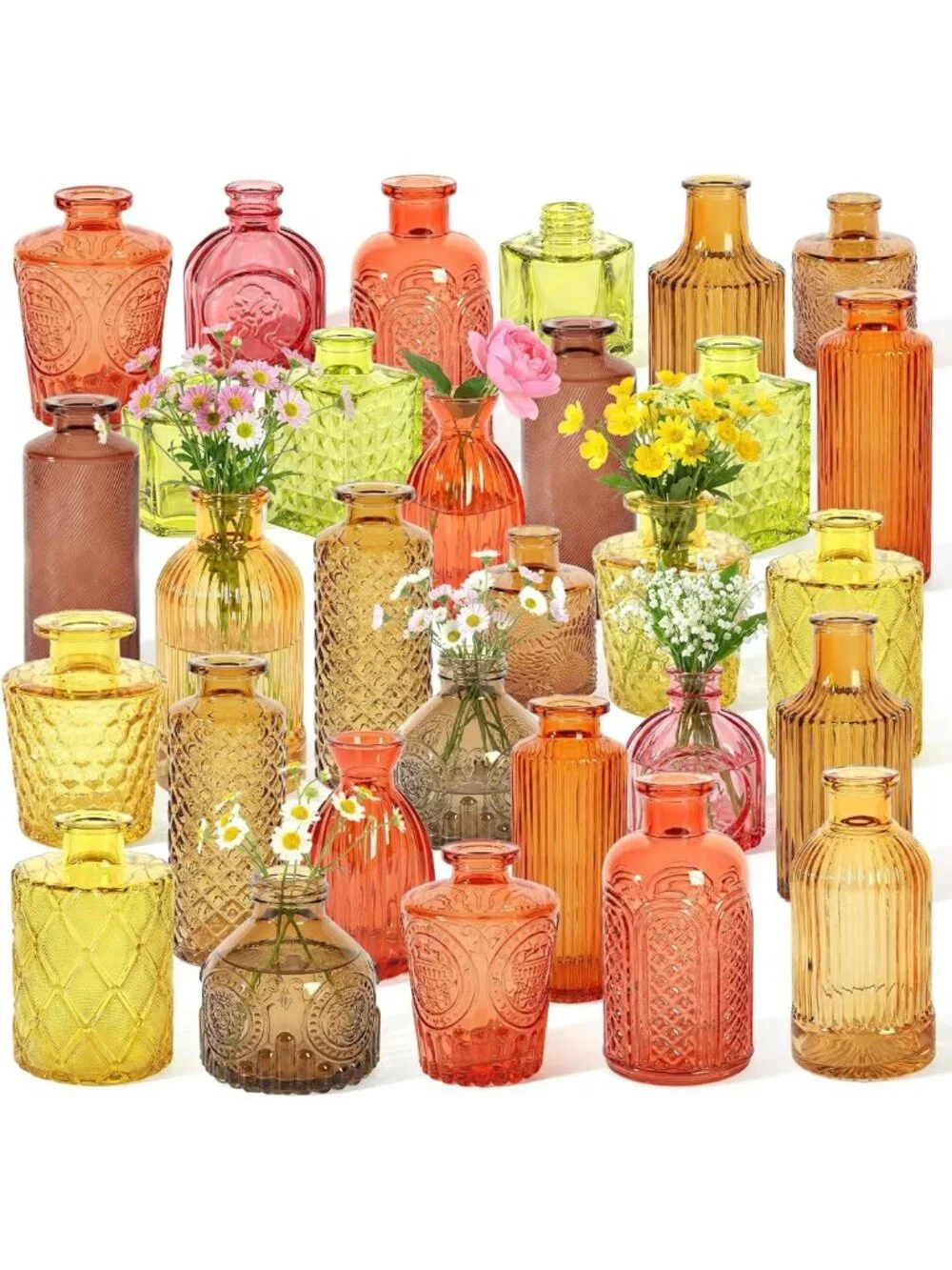 Set of 30 Small Textured Gold Glass Bud Vases for Flowers & Home Decor